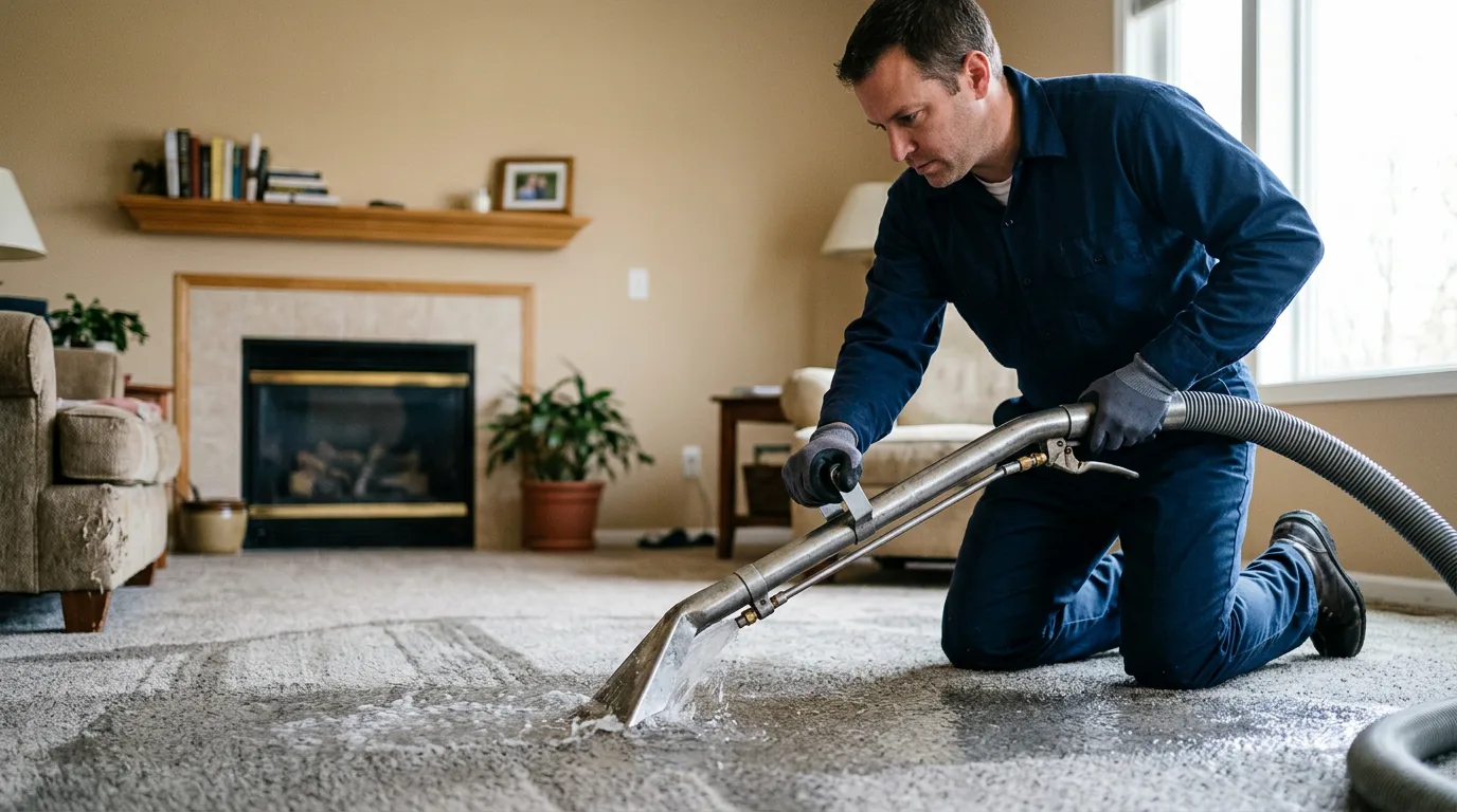 Water damage restoration technician working near Troy, OH
